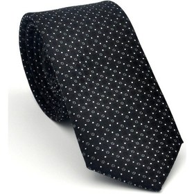 Resim Gaffy Beyaz Karışık Desenli Siyah Dokuma Kumaş Mendilli Slim Fit Kravat // Sdk-2502-1 Siyah 