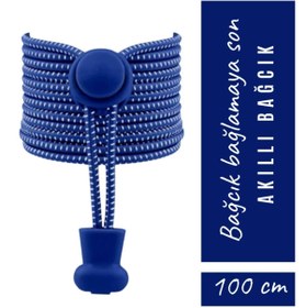 Resim SHELAX Koyu Mavi Akıllı Kilitli Elastik Ayakkabı Bağcık / Elastic Shoelace Blue On White Dots Round 