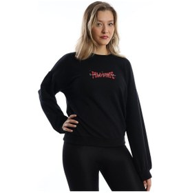 Resim Kadın Ön Arka Polo State Baskılı 3 İplik Sweat Siyah 