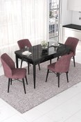 Resim Canisa Nef Serisi, Siyah Mermer Desen 70x114, Açılabilir Mdf Yemek Odası Takımı, 4 Gülkurusu Sandalye 