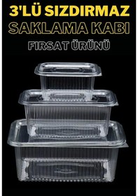 Resim Plastik Sızdırmaz Kap 500 Gr - 1000 Gr - 2000 Gr Kullan At Tek Kullanımlık Kapaklı Kase 10 Adet 3 Lü Set 