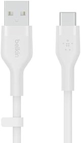 Resim Belkin BoostCharge Flex Silicone USB-C - USB-A Kablosu (2 m), iPad Pro, Galaxy S21, Ultra, Plus, Note 20, Pixel ve Diğer Aygıtlar için USB-IF Onaylı USB-C Şarj Kablosu - Beyaz 
