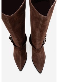 Resim Luvishoes Helıos Kahverengi Süet Hakiki Deri Tokalı Kadın Western Çizme Kahverengi 