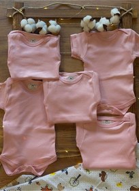 Resim Betül Bebek Kısa Kollu 5'li Organik Pamuk Çıtçıtlı Bebek Body&zıbın 5adet Pembe 