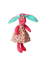 Resim İthal Kumaş Uzun Kulaklı Renkli Kıyafetli Sevimli Tavşan Peluş Oyuncak Uyku & Oyun Arkadaşı 30 Cm. Koyu Pembe 