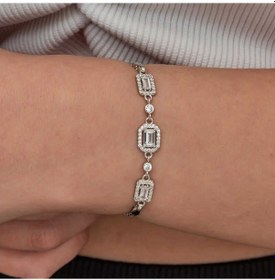 Resim Gümüş Üçlü Baget Taşlı Kadın Bileklik 