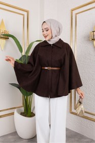 Resim CNG MODA Kemerli Kaşe Panço 