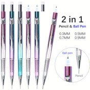 Resim 2-in-1 Mavi Mekanik Kalem ve Tükenmez Kalem - 0.3mm, 0.5mm, 0.7mm, 0.9mm, Yedek Kurşun ile, Günlük Kullanım için Çok Fonksiyonlu Yazma Kırtasiye 