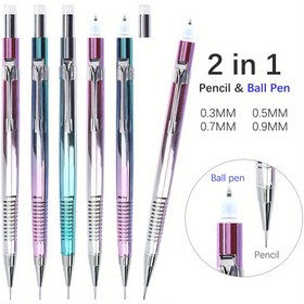 Resim 2-in-1 Mavi Mekanik Kalem ve Tükenmez Kalem - 0.3mm, 0.5mm, 0.7mm, 0.9mm, Yedek Kurşun ile, Günlük Kullanım için Çok Fonksiyonlu Yazma Kırtasiye 