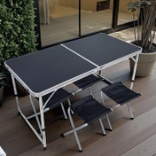 Resim ayarlanabilir Yükseklik Katlanır Masa - Ofis, Toplantılar, Eğitim, Karavan Kullanımı için Sağlam Metal Çerçeve & Siyah Masa Üstü Yüzeyi ile Taşınabilir Kompakt Tasarım - İç/Dış Mekan Laptop Masası, Katlanabilir Masa, Dayanıklı Yapı 