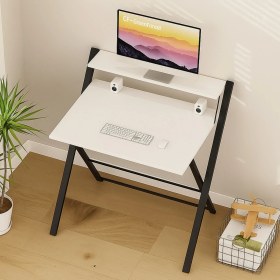 Resim Ayz Bodo Metal Ayaklı Laptop Masası Katlanır Çalışma Masası Raflı Masa Katlanır Laptop Sehpası Siyah - Beyaz 
