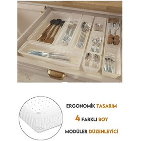 Resim 11 Parça Modüler Kaşıklık Seti - Ayarlanabilir Mutfak Çekmece İçi Düzenleyici Organizer Şeffaf 