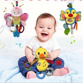Resim Yumuşak polyester bebek oyuncakları - renkli boncuklu ve kurdeleli kelebek ve mavi kuş tutma oyuncağı, motor beceri geliştirme için çok renkli bebek oyuncakları, erkek ve kız çocuklar için ideal Noel, doğum günü ve Şükran Günü hediyesi, eğlenceli bebek oyuncakları 