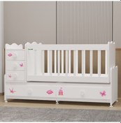 Resim Garaj Home Melina 5 Çekmeceli Büyüyen Mdf Çıtalı Beşik - Prenses Beyaz 