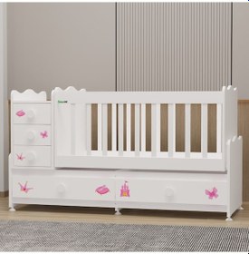 Resim Garaj Home Melina 5 Çekmeceli Büyüyen Mdf Çıtalı Beşik - Prenses Beyaz 