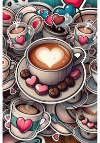 Resim Vintage Valentine Kalpli Kahve Kupaları Etiket Seti, Bullet Journal, Scrapbook, Planlayıcı, Ajanda Diğer 