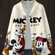 Resim Kadınlar için Mickey & Friends Baskılı Hırka - Bol Kesim Yuvarlak Yaka Vintage Düğmeli Kazak, Düşük Omuzlu Kollu, Sonbahar/Kış için Orta Esneklikli Rahat Sokak Giyimi, Tüm Mevsimler için Konfor, Kazak Hırka, Kış Katman Parçası, Eğlenceli Tasarım, Rahat Kesim, Kadınlar için Hırka, Artı Büyük Boy Hırka, Sonbahar Giyim Kadınlar, Kış Giyim Kadınlar, Uzun Kollu Hırka Kadınlar 