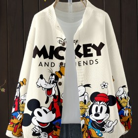 Resim Kadınlar için Mickey & Friends Baskılı Hırka - Bol Kesim Yuvarlak Yaka Vintage Düğmeli Kazak, Düşük Omuzlu Kollu, Sonbahar/Kış için Orta Esneklikli Rahat Sokak Giyimi, Tüm Mevsimler için Konfor, Kazak Hırka, Kış Katman Parçası, Eğlenceli Tasarım, Rahat Kesim, Kadınlar için Hırka, Artı Büyük Boy Hırka, Sonbahar Giyim Kadınlar, Kış Giyim Kadınlar, Uzun Kollu Hırka Kadınlar 
