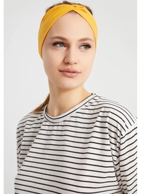 Resim Butik Çapraz Bağlamalı Kadın Bandana Saç Bandı, Kaymaz Yumuşak Esnek%100 Pamuklu Penye - Tek Ebat / Hardal Sarısı Hardal Sarısı 