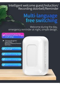 Resim Hareket Sensörlü Kablosuz Kapı Zili 20 Melodi, Çok Dilli Karşılama C50 