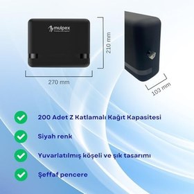 Resim Siyah Duvara Monte Z Katlamalı Kağıt Havlu Dispenseri | Premium ABS Gövde, Anahtarlı Kilit, Vidalı & Yapışkan Montaj, 200 Yaprak Kapasite, Şeffaf Pencereli 