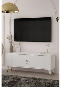 Resim 1376dd Retro-1 Tv Sehpası Beyaz-altın 