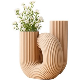 Resim Modern Dalgalı Form Dekoratif Vazo Açık Krem 