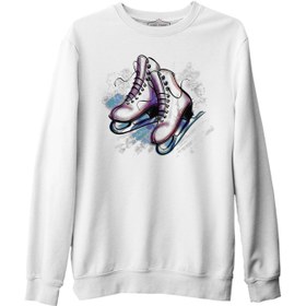 Resim Buz Pateni Beyaz Kalın Sweatshirt - Beyaz / XL 