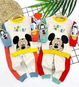 Resim 9-12-18-24 Ay Mickey Ve Arkadaşları Desenli Uzun Kollu Sweat 2li Kız Erkek Bebek Takımı Yeşil 