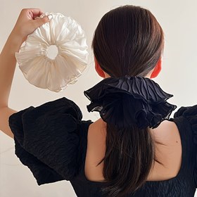Resim 1 Adet Şık Fırfırlı Saç Lastiği - Kadınlar için Yumuşak Rahat Düz Renkli Saç Aksesuarı, Bej & Siyah, Günlük ve Resmi Stiller için Çok Yönlü, Saç Aksesuarları 