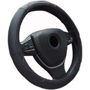 Resim Yystore Araba Direksiyon Aksesuarları Klasik Tarz Yüksek Kaliteli Deri Kırmızı Dikiş İpliği 