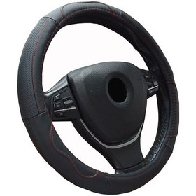 Resim Yystore Araba Direksiyon Aksesuarları Klasik Tarz Yüksek Kaliteli Deri Kırmızı Dikiş İpliği 