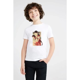 Resim Qivi Stranger Things Eleven Dustin Demogorgon Baskılı Unisex Çocuk Beyaz T-Shirt 