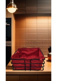 Resim Singl Siyah Metal Kare Lüx Kumaş Meyvelik Ekmek Sepeti Kırmızı 