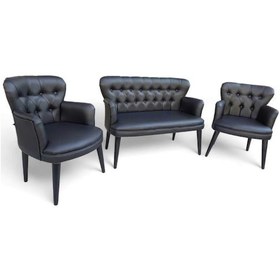 Resim Siyah Deri Ahşap Ayaklı Ofis Koltuğu Ofis Takımı Büro Koltuk Ve Kanepeleri Deri Ofis Büro Mobilyası Siyah 