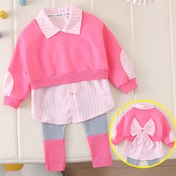 Resim 2 adet Sevimli Sırt Kurdele Çizgili Patchwork Kazak Üst + Renk Bloklu Pantolon Kız Moda Seti, Bahar ve Sonbahar için Uygun, Rahat Örgü Kumaşından Yapılmış, Günlük Geziler, Açık Hava Aktiviteleri, Seyahat, Okul, Rahat Spor Stili, Fotoğraf Çekimleri, Kolej Görünümü, Bayram Partisi Hediyesi veya Kızlar İçin İlk Doğum Günü Hediyesi İçin İdeal, Açık Hava İçin Mükemmel 