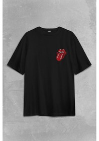 Resim Rolling Stones Rock Retro 70s 80s Music Sırt Ön Baskılı Oversize Tişört Unisex T-shirt 001 