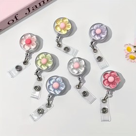 Resim 1 adet Çiçek Tasarımı ile Geri Çekilebilir ID Kartı Tutucu - Dayanıklı Plastik ID ve Lanyard Öğrenciler, Hemşireler, Doktorlar için - Ofis ve Hastane Kullanımı, Hemşire ID Kartı, Şık Aksesuar, Şeffaf Tasarım 