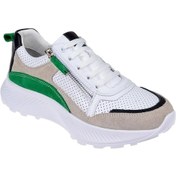 Resim Pullman Hakiki Deri Yanı Fermuarlı Kadın Spor Ayakkabı Plm-34601 Beyaz Yeşil-beyaz Yeşil Beyaz - Yeşil 