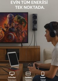 Resim MO DOU 6in1 67W GaN Akıllı Priz | 3A Hızlı Şarjlı Masaüstü Çoklu Şarj İstasyonu 3 Type-C + 1 USB + 2 ACPriz 