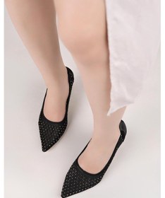 Resim Nesilshoes Nesil Shoes Elva 021 Siyah Saten Üzeri Taşlı Topuklu Kadın Stiletto 