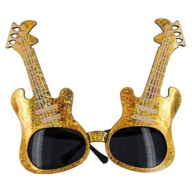 Resim Kuzgun Ticaret Altın Renk Rockn Roll Gitar Şekilli Parti Gözlüğü 15X15 cm - Lisinya 