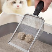Resim Sağlam Paslanmaz Çelik Kedi Küf Kovası - İnce Kumlu Kumu için Üstün Filtreleme Özellikli, Ergonomik Sap ve Kolay Temizlenebilir Tasarım ile Sorunsuz Evcil Hayvan Atık Toplama, Ağ Yapısı, Uzun Ömürlü Malzeme, Verimli Eleme, Yüksek Kaliteli Yapı, Çoklu Kedi Evleri İçin 