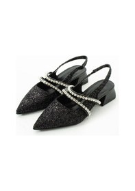 Resim Duxal Shoes Kadın Taşlı Şık Babet-topuklu Ayakkabı-linda Siyah Simli 