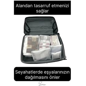 Resim 6'lı Valiz Bavul Düzenleyici Seyahat Çantası Organizer Hurç Set Fermuarlı Gri Çizgi Fileli Çok Renkli 