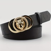 Resim Kadınlar için Klasik Siyah Altın Aslan Başlı Tokalı Kemer - Günlük, Düğün, Parti İçin İnce Slim Kemer - Pantolon, Kot, Elbiseler, Düğün Giyimi, Retro Tarz, Pürüzsüz Yüzeyli Çok Yönlü Moda Aksesuarı 