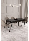 Resim Calvin Siyah Mermer Desen 80x132 Mdf Açılabilir Mutfak Masası Takımı 4 Adet Sandalye Cappucino 