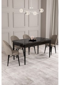 Resim Calvin Siyah Mermer Desen 80x132 Mdf Açılabilir Mutfak Masası Takımı 4 Adet Sandalye Cappucino 