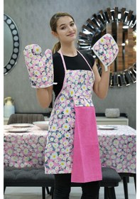 Resim Damla Sıvı Geçirmez Masa Örtüsü Ve Mutfak Önlüğü Seti Runner Masa Örtüsü Modelleri Pembe 