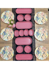 Resim Keramika Kahvaltı Takımı 18 Parça 6 Kişilik Pembe Pembe 